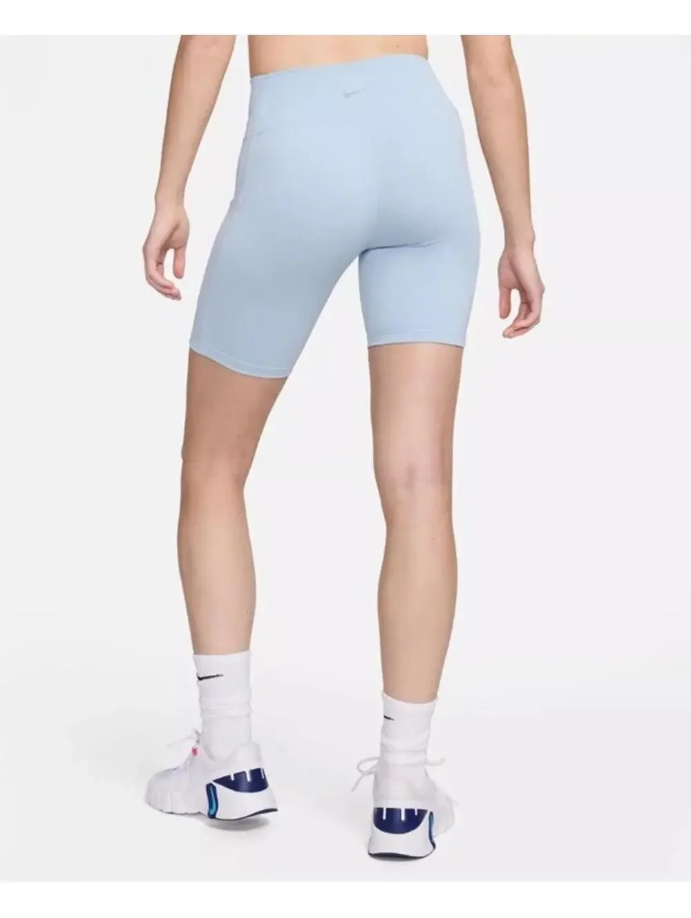 $45 NIKE Women's One Blue High-Waisted 8" Pockets Biker Shorts FZ6758-440 Sz L - Picture 3 of 5